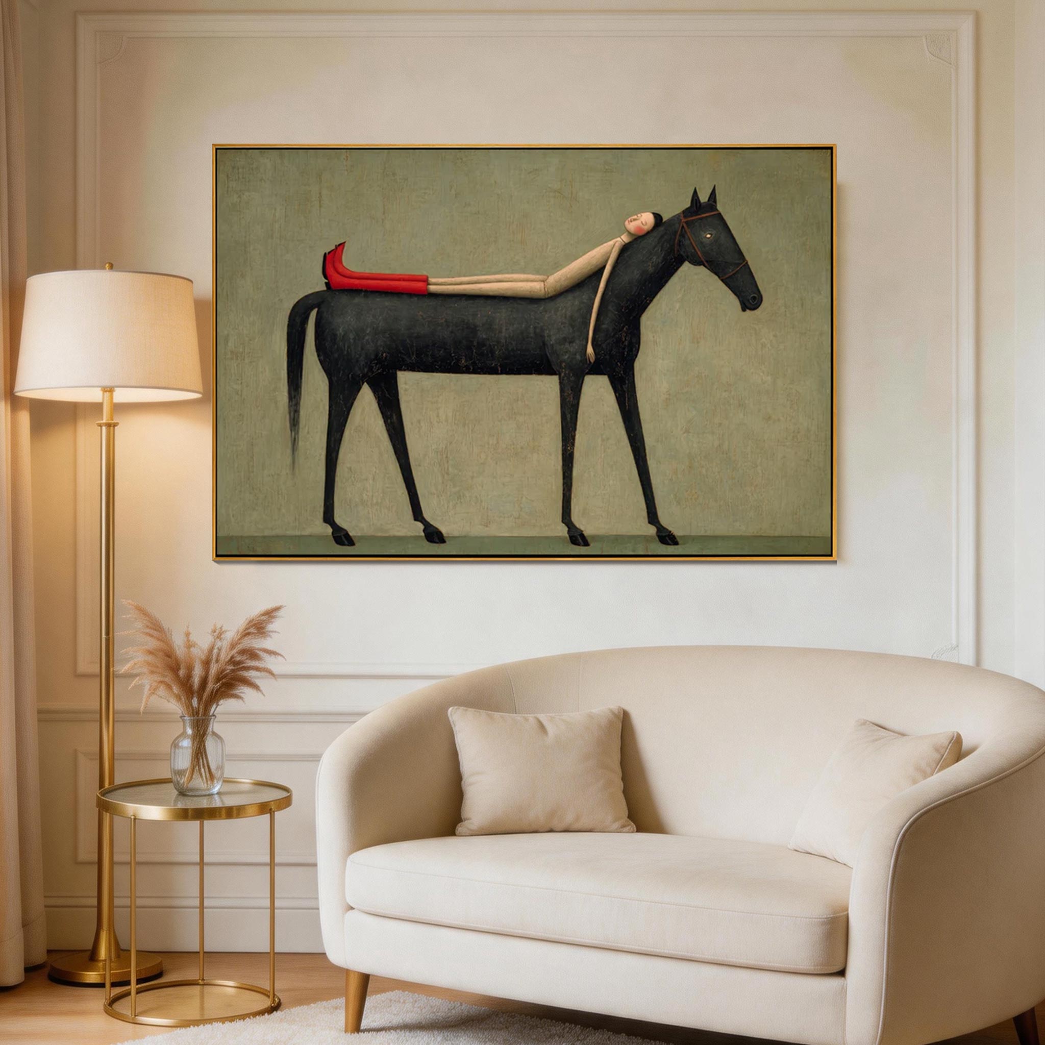 Carried — Woman & Black Horse Surrealist Canvas Wall Art