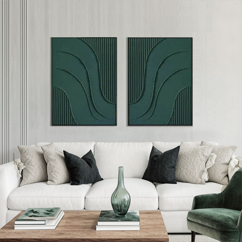 3D Textured Green Flowing Line Wall Art Set of 2