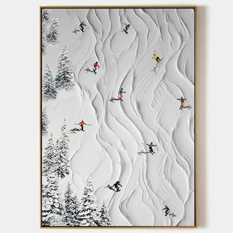 Skiing Sport Art Textured Painting Canvas