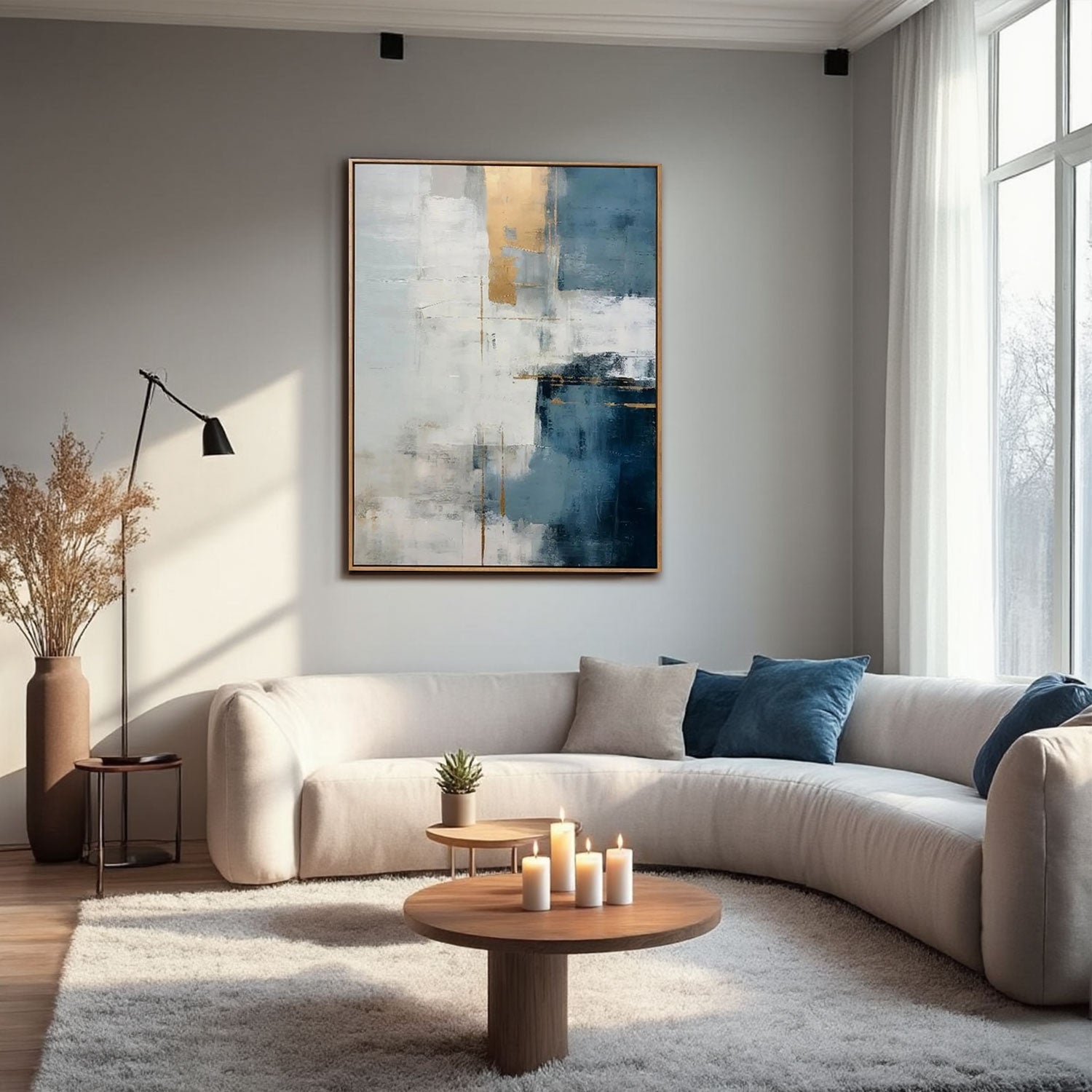 Textured Blue & Gold Block Wall Art