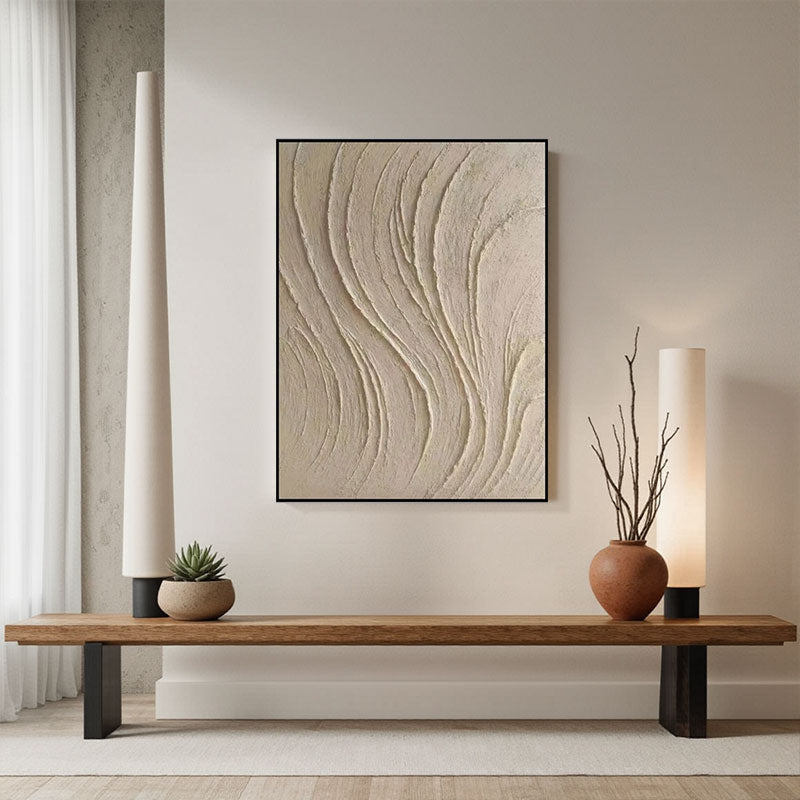 3D Textured Beige Flowing Lines Wall Art