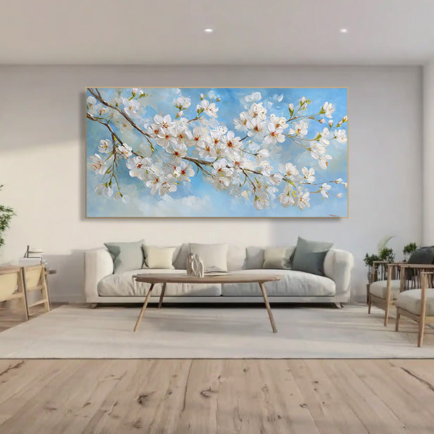 Vitality on the Branch - Large Horizontal Cherry Blossom Branch Wall Art