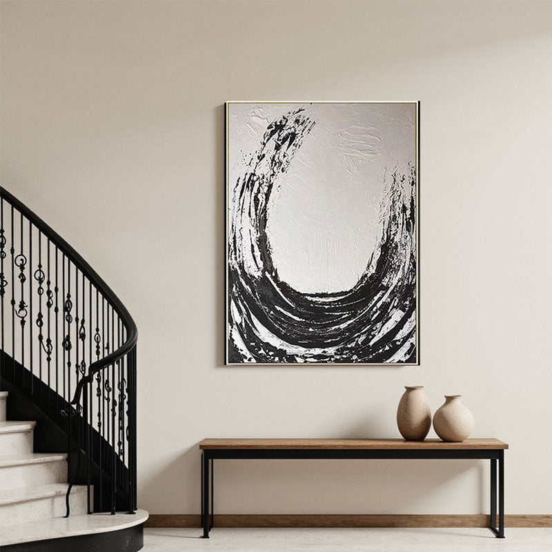Hand-Painted Black Wave Wall Art