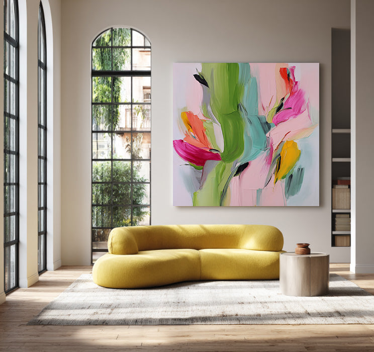 Spring Torrent - olorful Textured Hand Painted Abstract Floral Wall Art