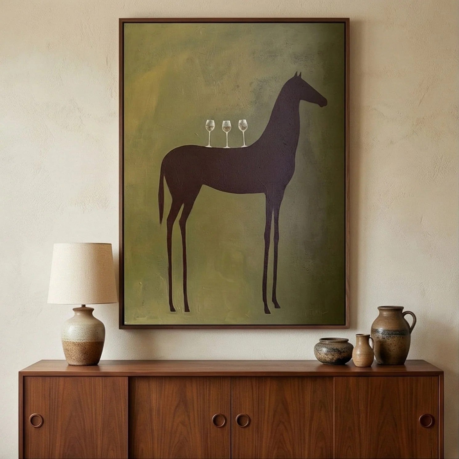 Silhouette Horse with Wine Glasses Wall Art