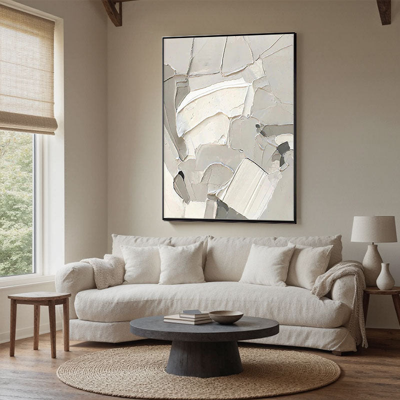 Impasto Fractured Ice White Abstract Canvas