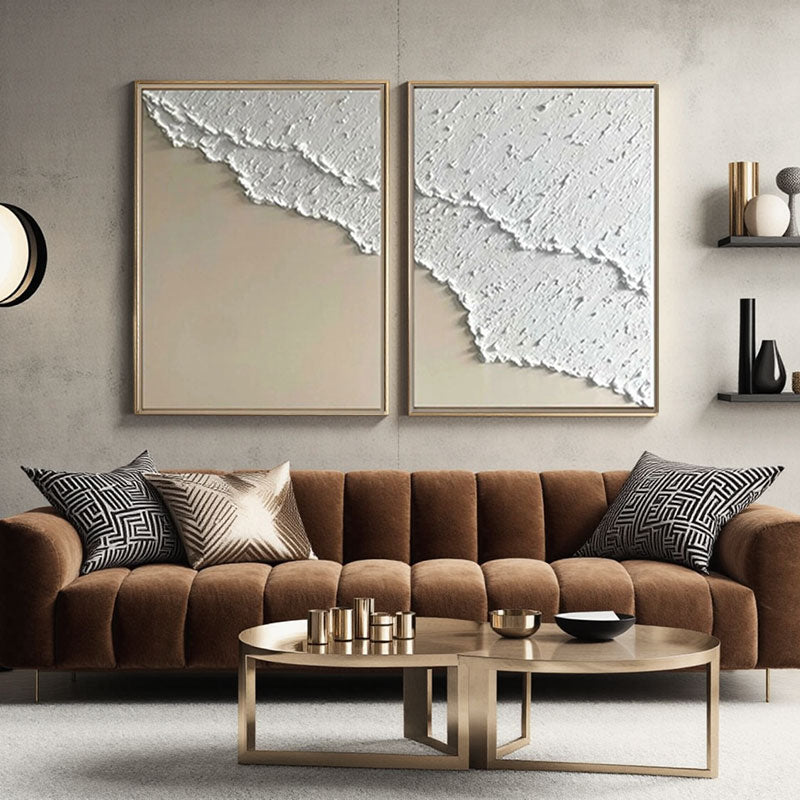 Textured White Abstract Canvas Set of 2