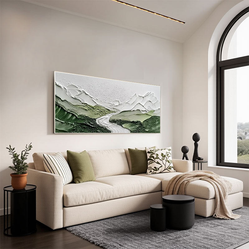 Textured Mountain River Landscape Wall Art
