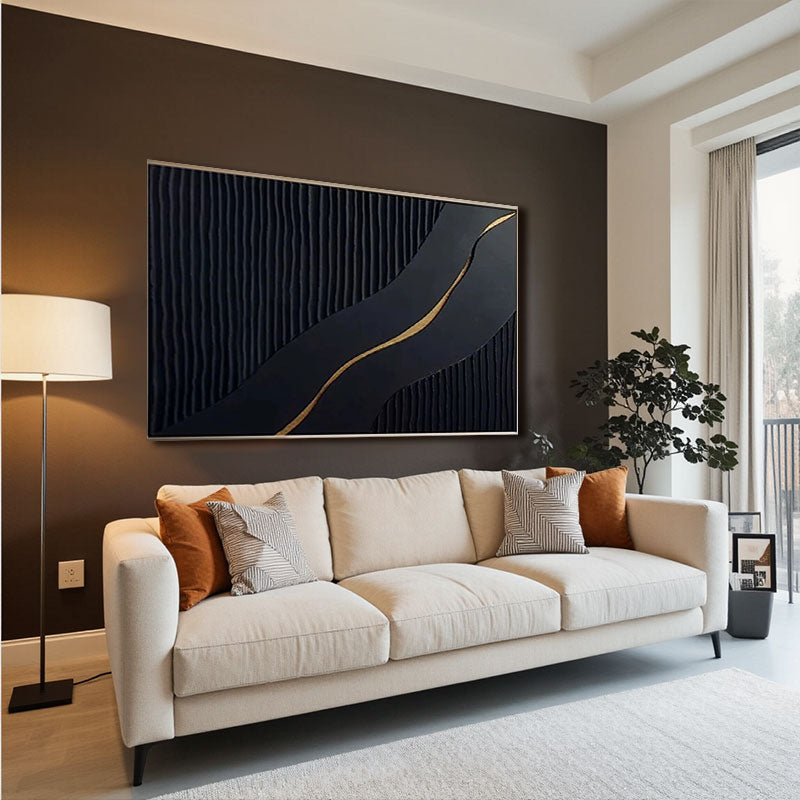 Ribbed Black Gold Line Wall Art