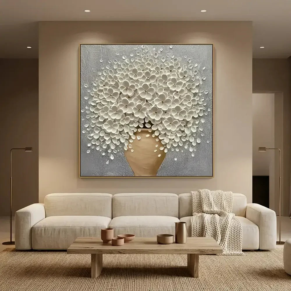 3D Textured Vase Blossoms Wall Art