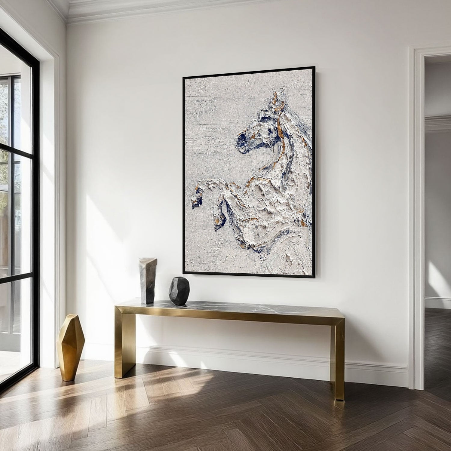 Textured White Horse Wall Art
