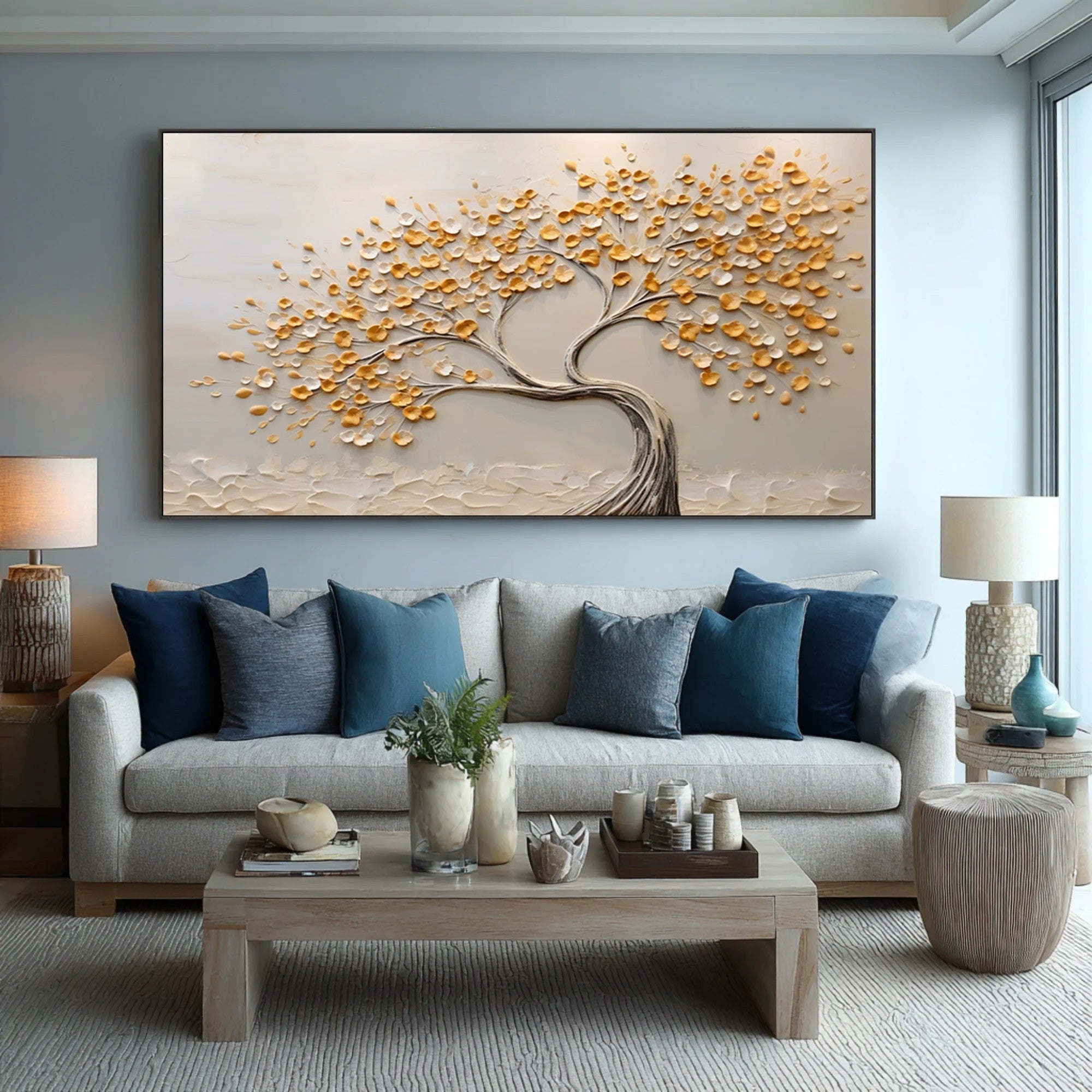 3D Textured Golden Leaves Tree Wall Art