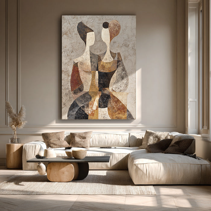 Silent Companions - Abstract Geometric Figure Portrait Oil Painting