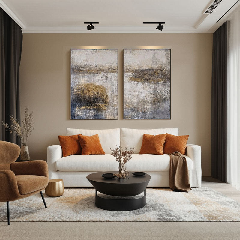 Abstract Gold Gray Landscape Canvas Set of 2