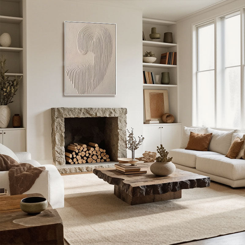 3D Textured Beige Concentric Line Wall Art
