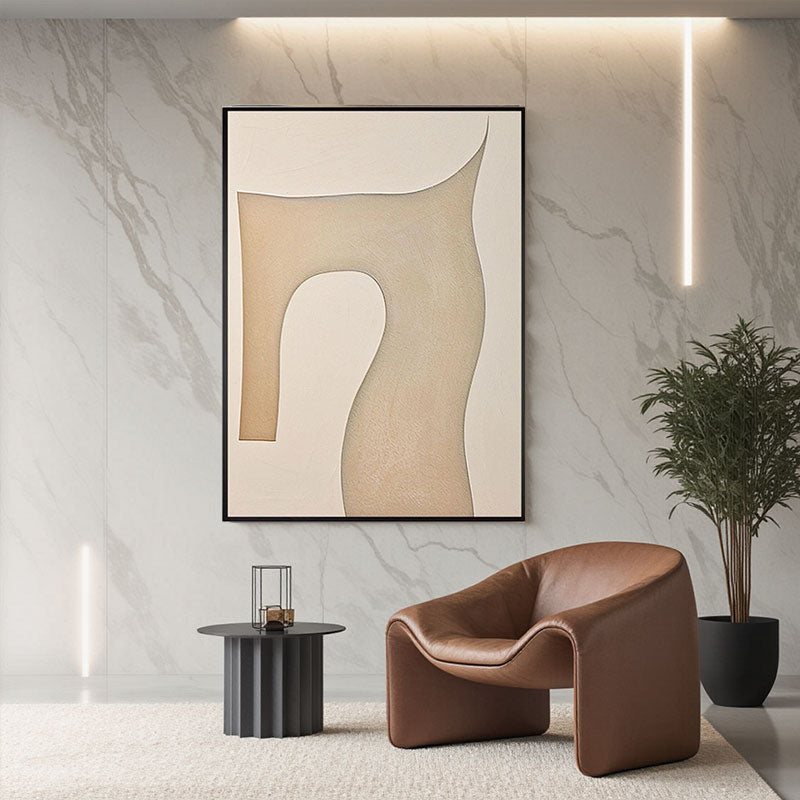 Minimalist Cream River Line Wall Art