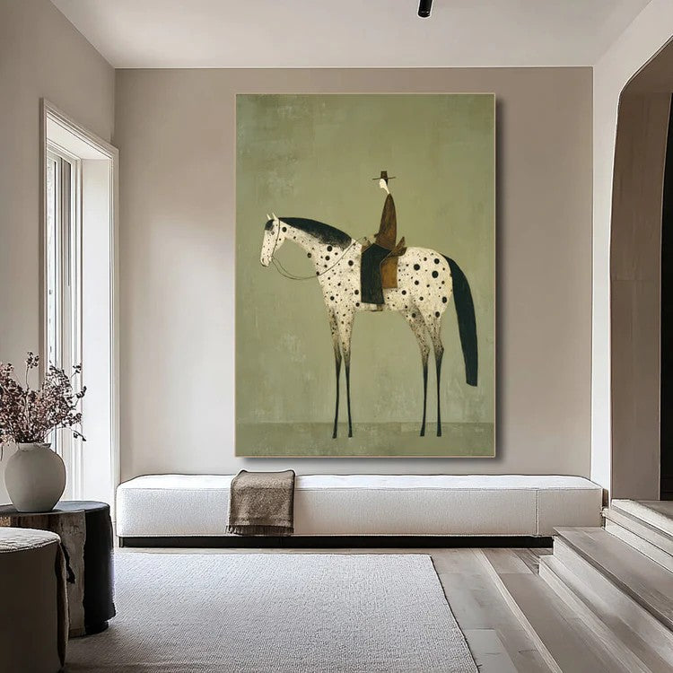 Rustic Folk Speckled Horse & Rider Wall Art