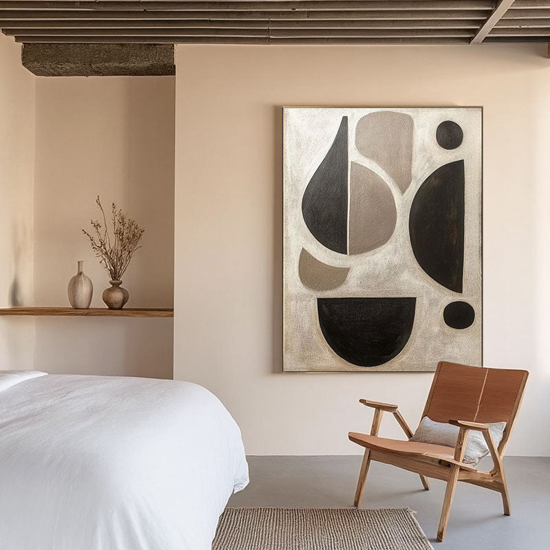 Hand-Painted Black & Tan Geometric Shape Wall Art