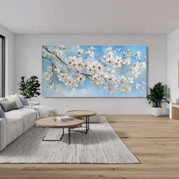 Vitality on the Branch - Large Horizontal Cherry Blossom Branch Wall Art