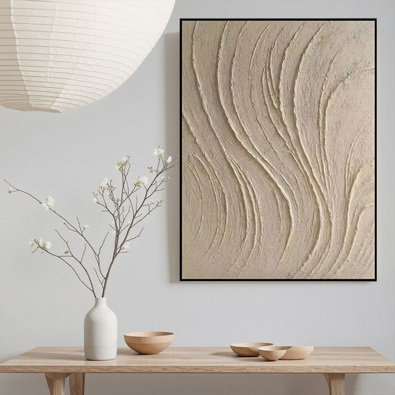 3D Textured Beige Flowing Lines Wall Art