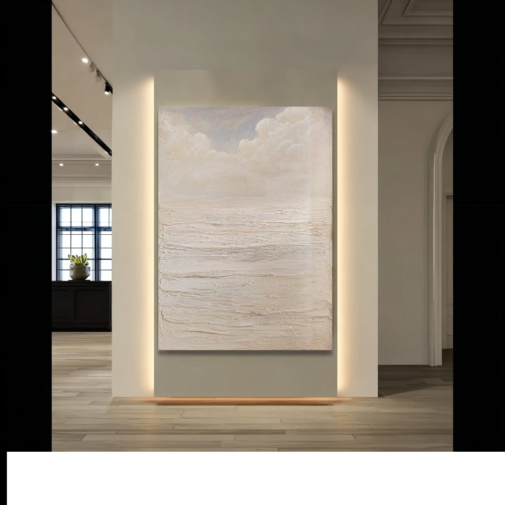 The White Sea - Modern Impasto Cream Abstract Wave Texture Wall Art