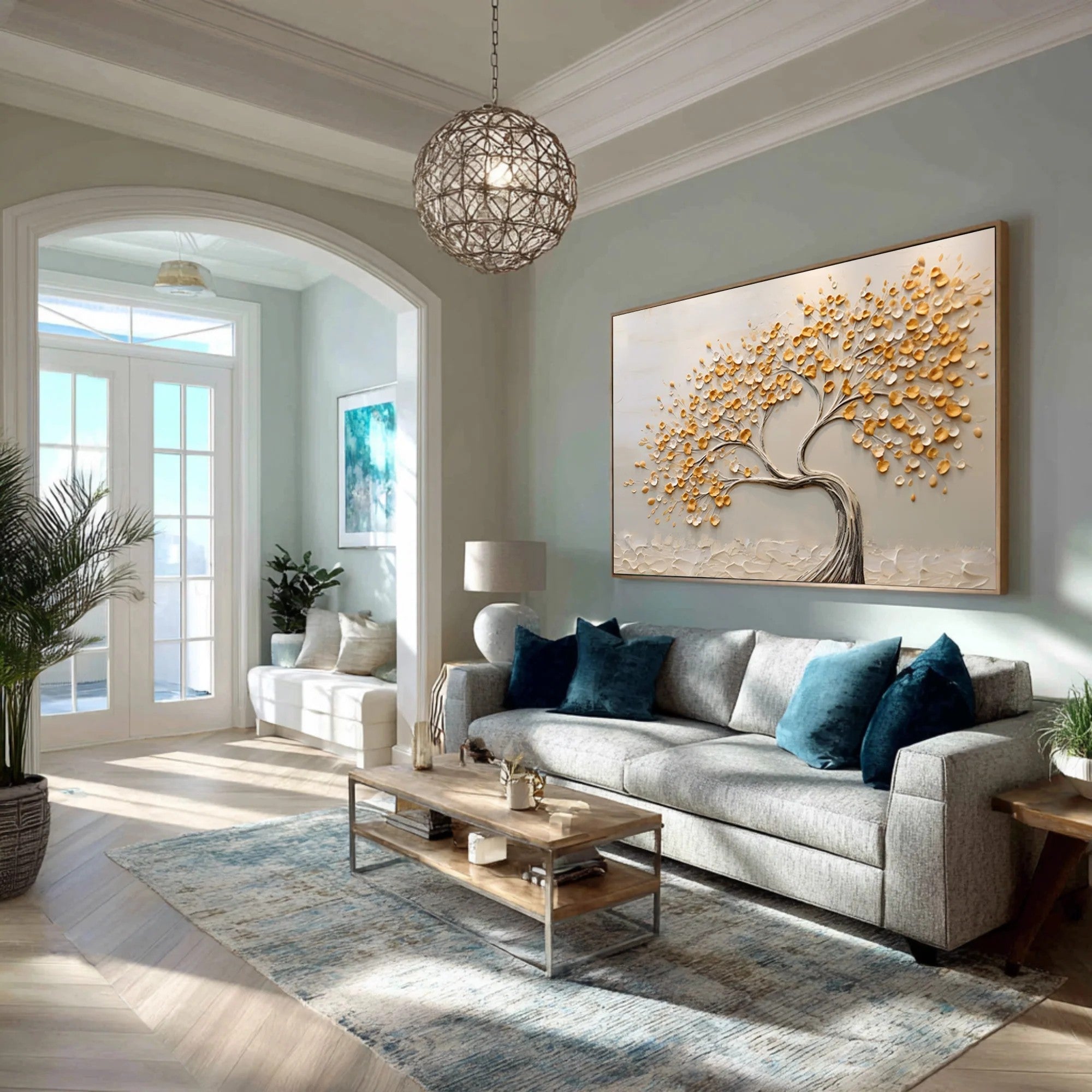 3D Textured Golden Leaves Tree Wall Art