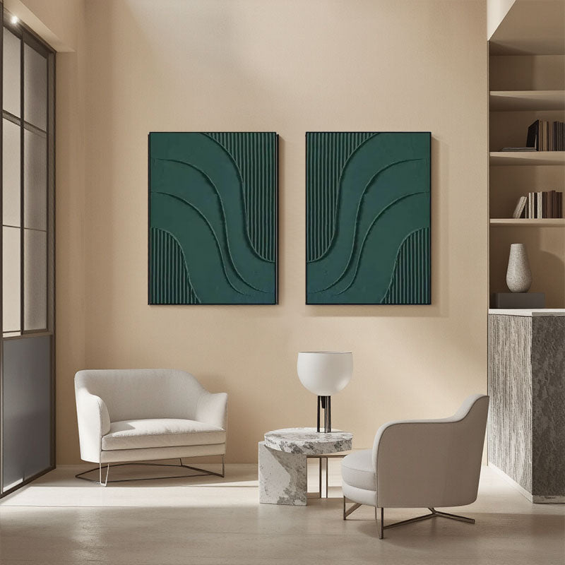3D Textured Green Flowing Line Wall Art Set of 2