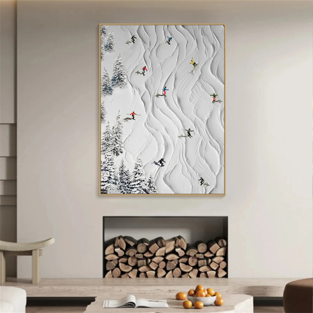 Skiing Sport Art Textured Painting Canvas