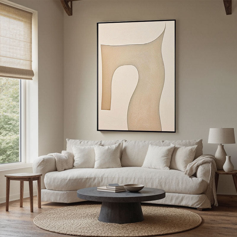 Minimalist Cream River Line Wall Art