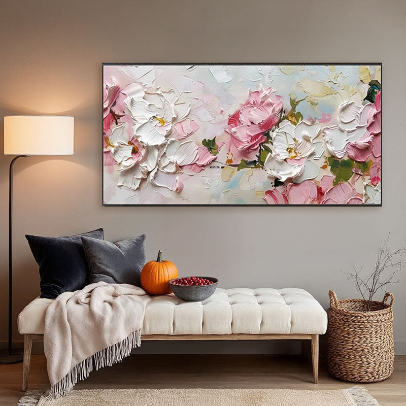 Sculptural Pink Peony Textured Canvas