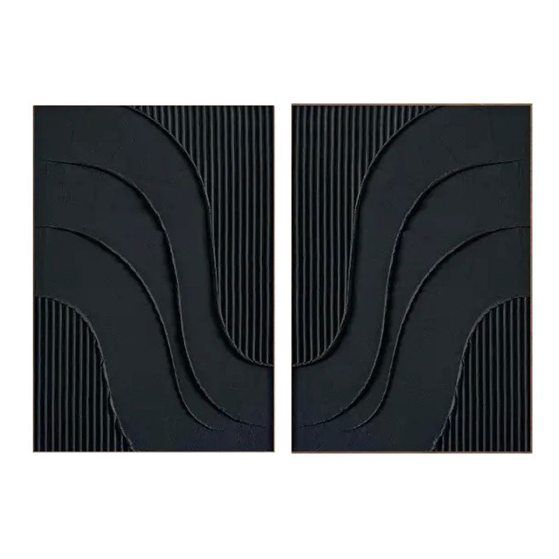 Black Plaster Art Minimalist Textured Paintings Set of 2