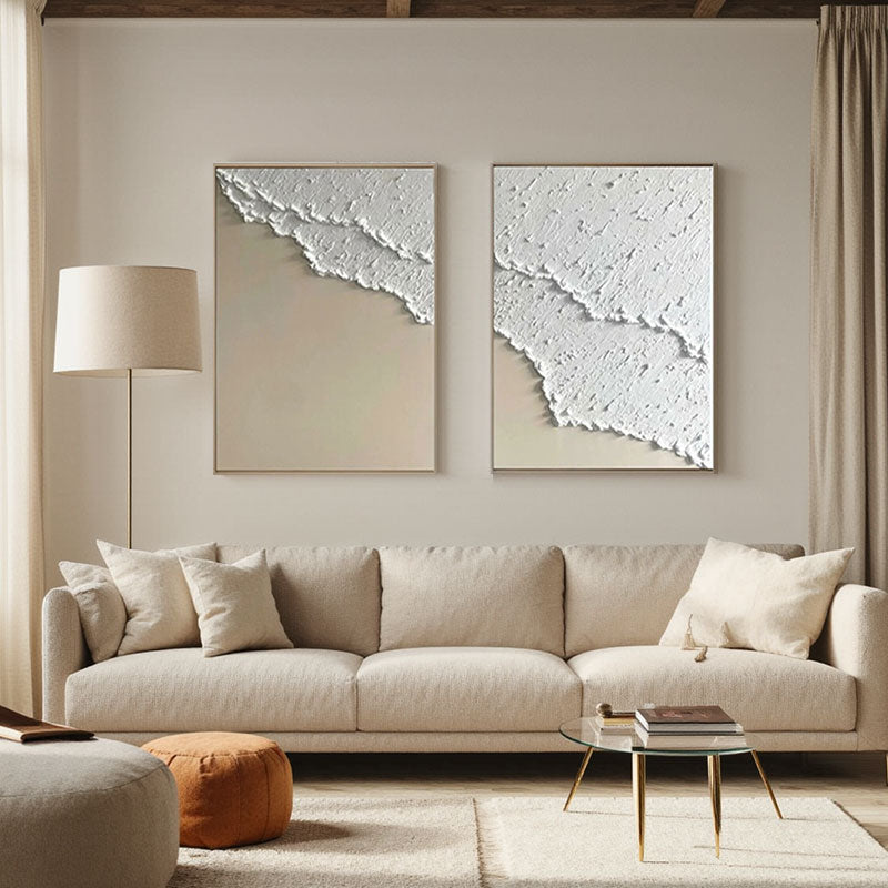 Textured White Abstract Canvas Set of 2