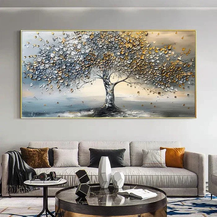3D Textured Gold & Silver Tree Wall Art