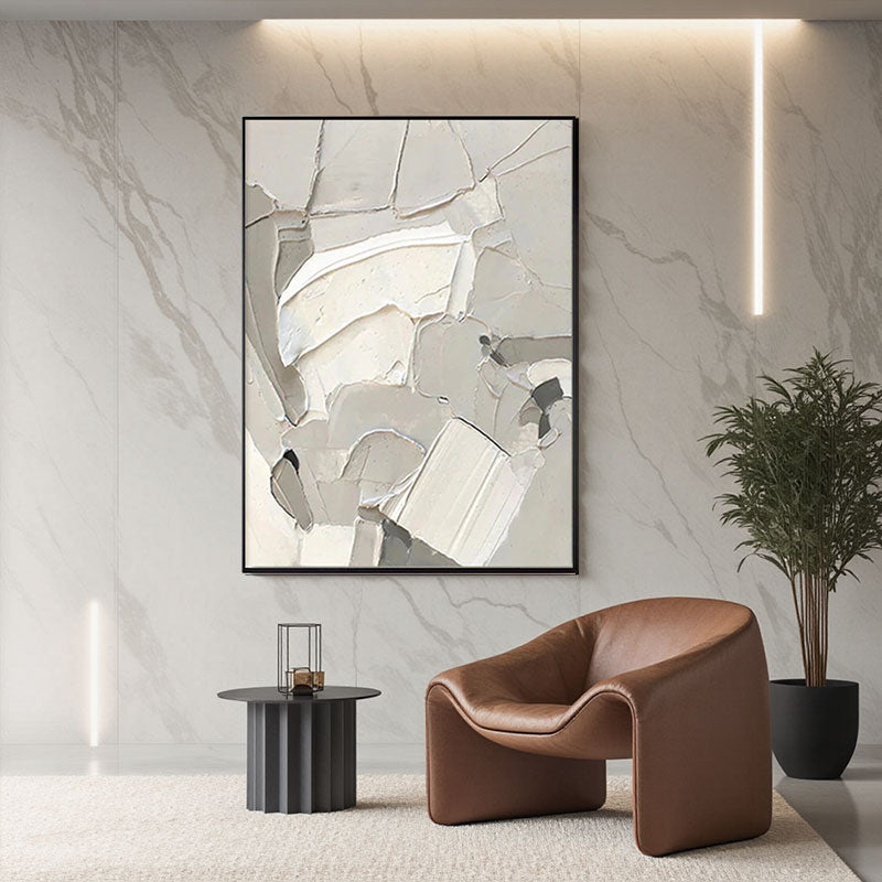 Impasto Fractured Ice White Abstract Canvas