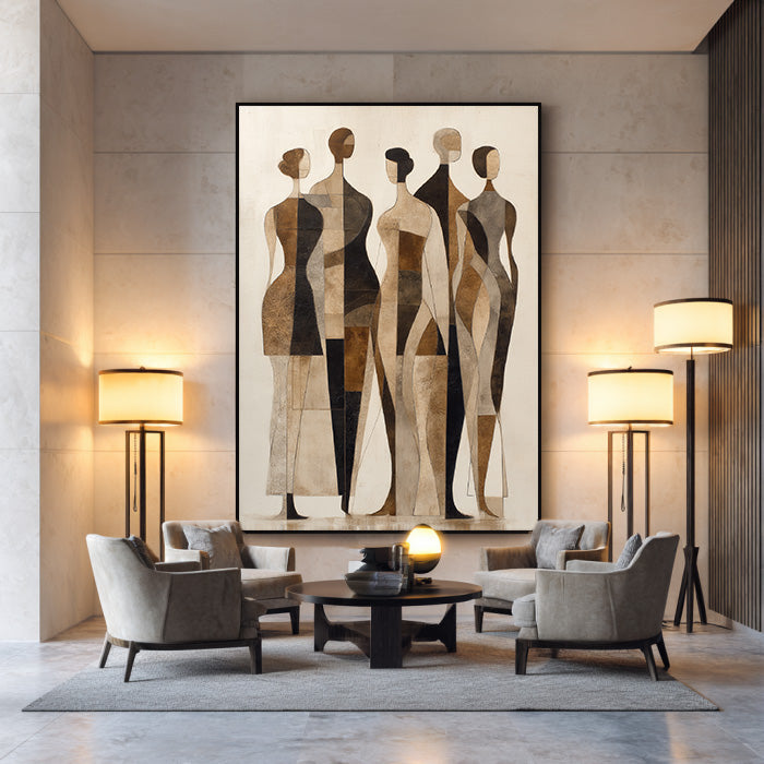 Walking Silhouettes - Abstract Geometric Figure Group Oil Painting