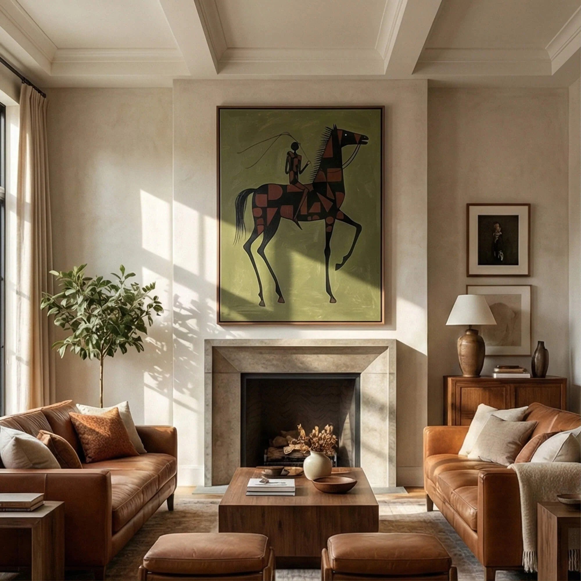 Rustic Folk Checkered Horse & Rider Wall Art