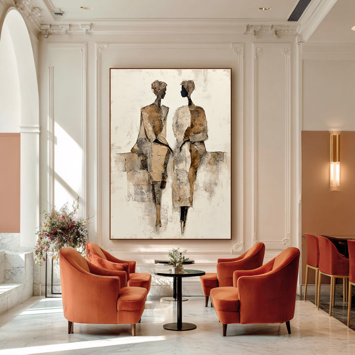 Seated Side by Side - Earthy Tone Abstract Geometric Figure Wall Art