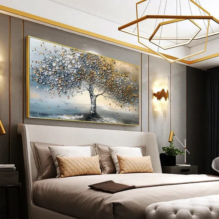 3D Textured Gold & Silver Tree Wall Art