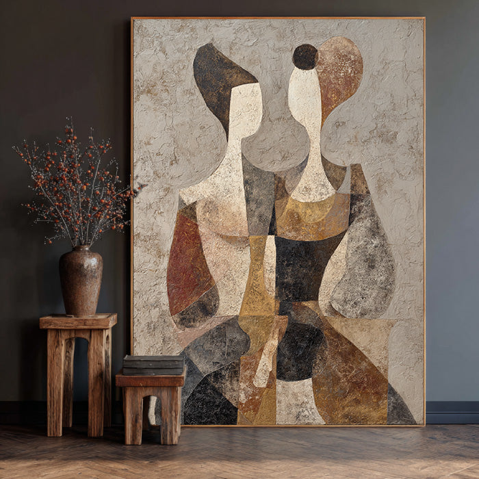 Silent Companions - Abstract Geometric Figure Portrait Oil Painting