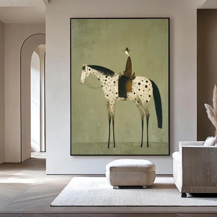 Rustic Folk Speckled Horse & Rider Wall Art