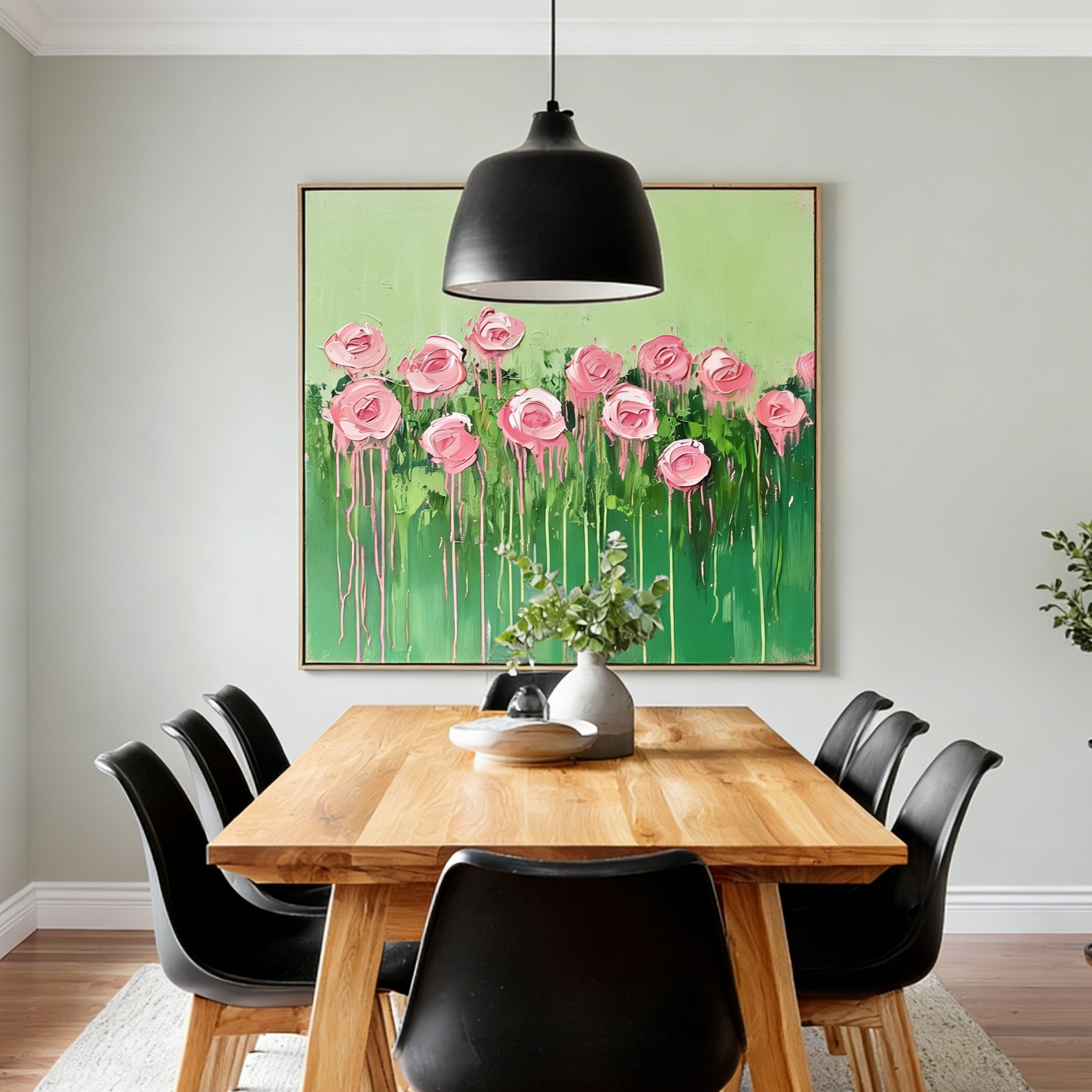 Spring Garden - Modern Impasto Drip Pink Rose Wall Art