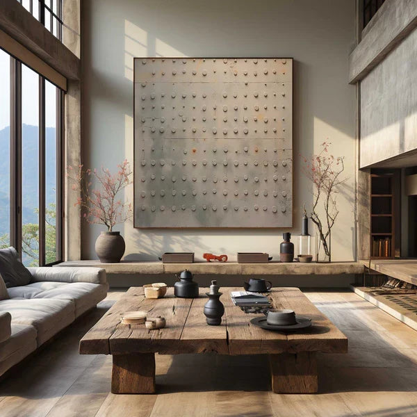 Minimalist Grid Texture Wall Art – Modern Neutral Abstract Canvas Painting