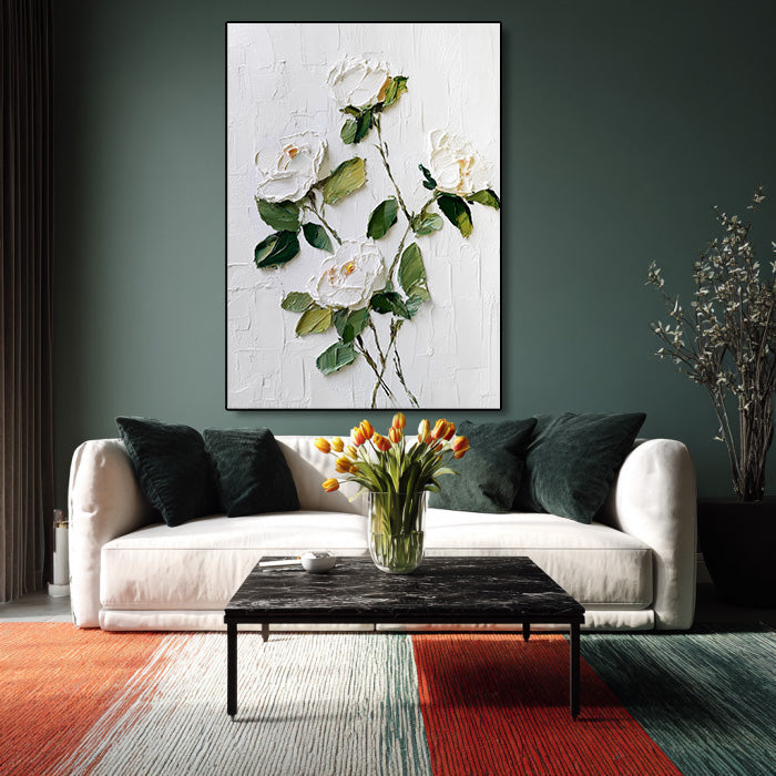 White Gentleness - Modern Impasto White Rose Wall Art