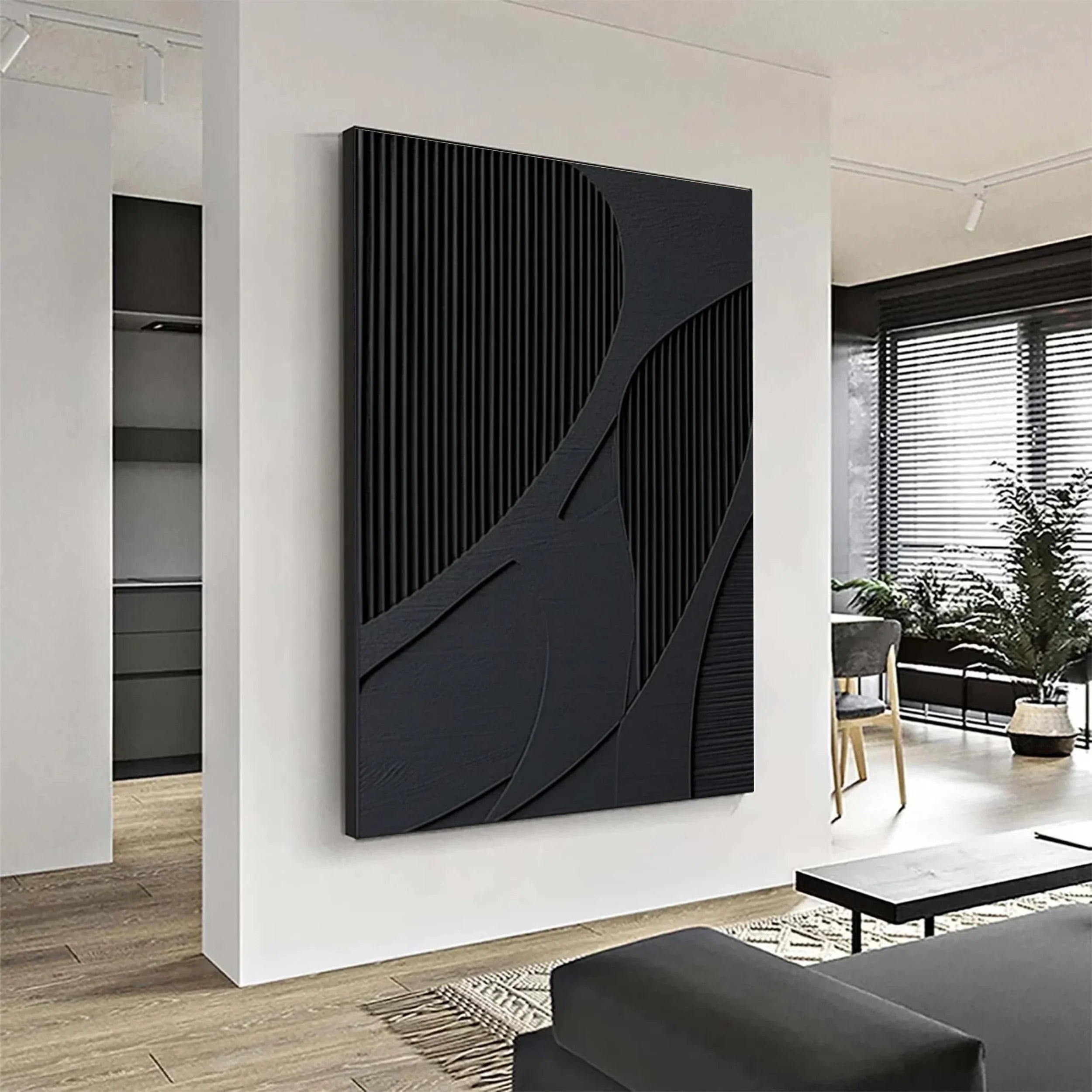 3D Textured Black Branch Panel Wall Art