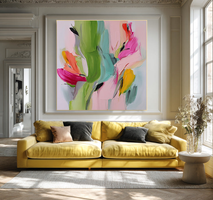Spring Torrent - olorful Textured Hand Painted Abstract Floral Wall Art