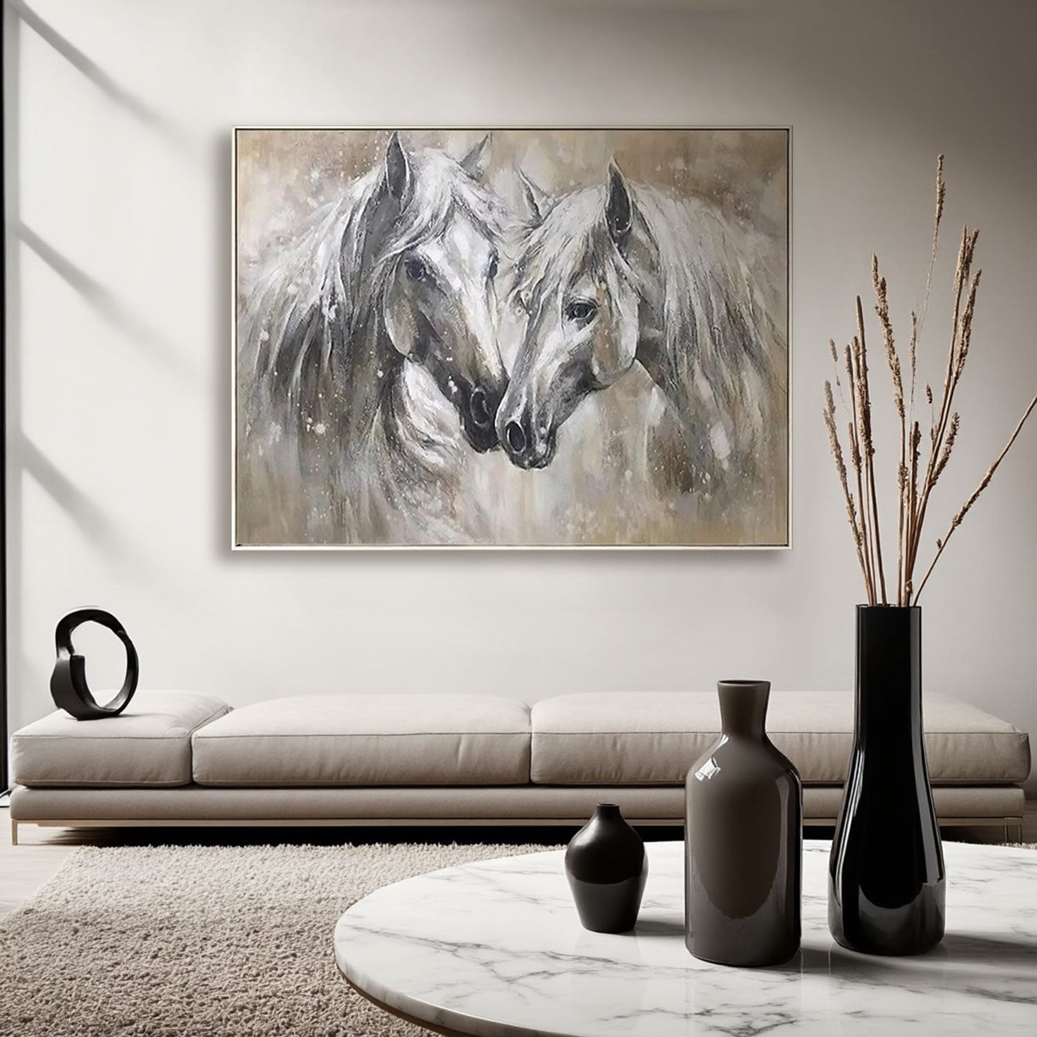 Textured Grey Horse Pair Wall Art