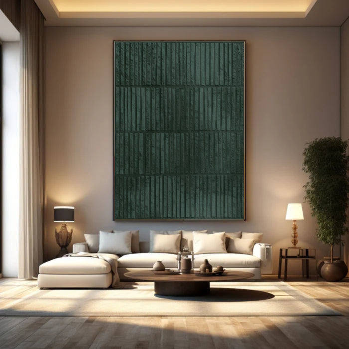 Sculptural Ribbed Emerald Wall Art