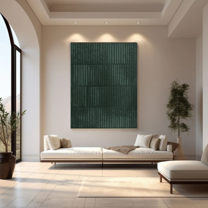 Sculptural Ribbed Emerald Wall Art