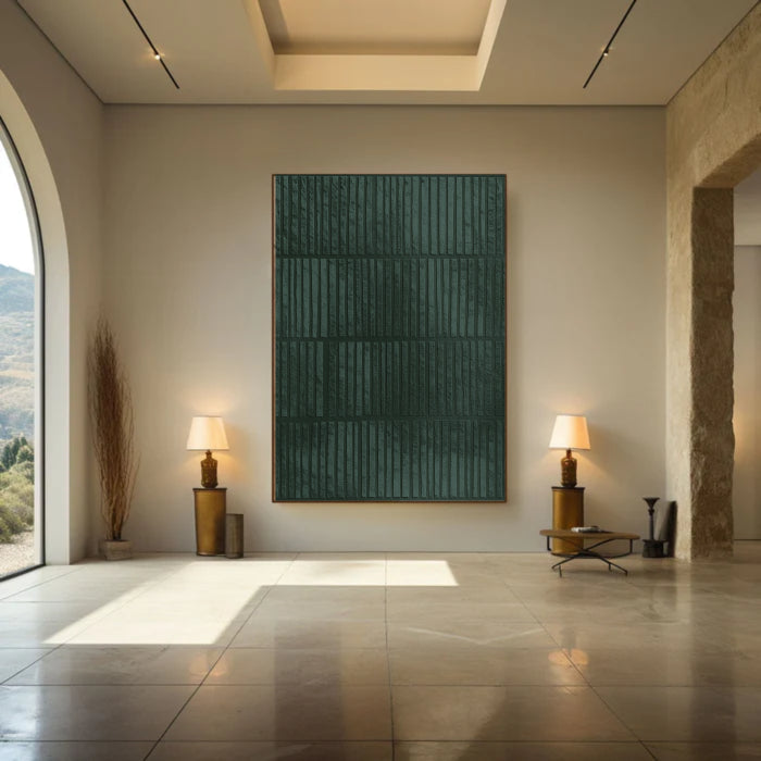 Sculptural Ribbed Emerald Wall Art
