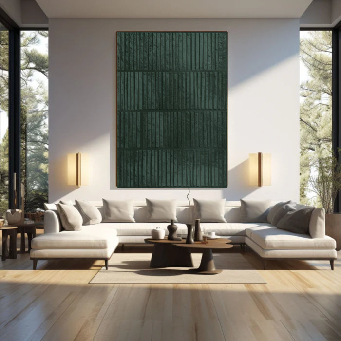 Sculptural Ribbed Emerald Wall Art